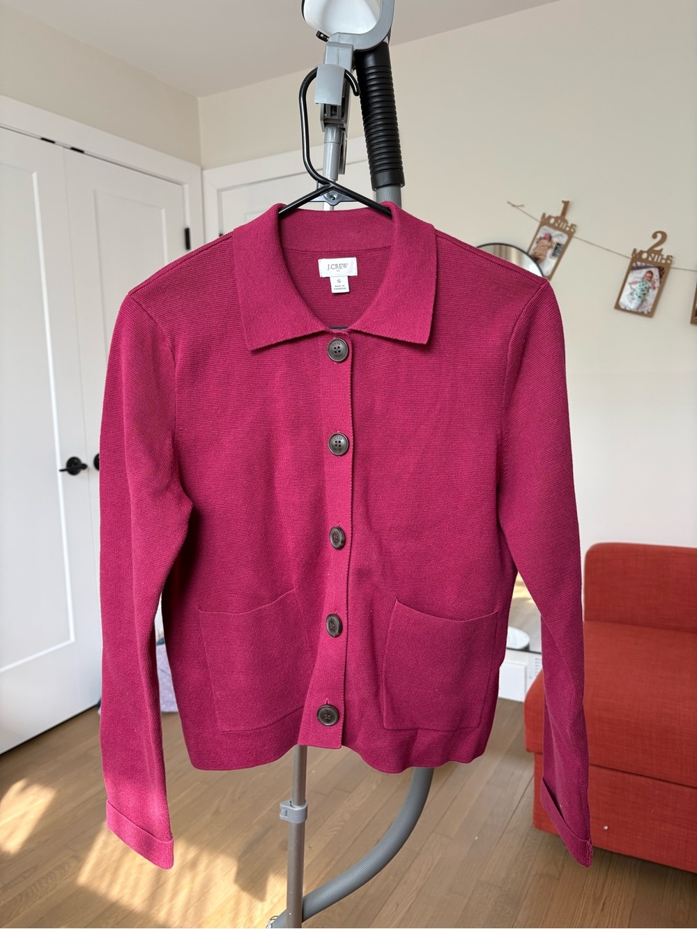 J. Crew Raspberry Pink Button-Up Knit Jacket - Picture 2 of 4